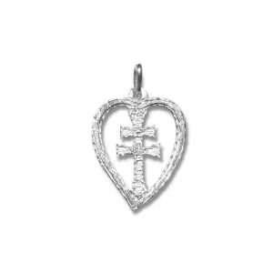 Cruz de Caravaca en plata de ley corazon