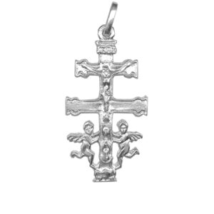 Cruz de Caravaca en plata de ley con angeles
