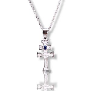 cruz de caravaca plata de ley con piedras blancas