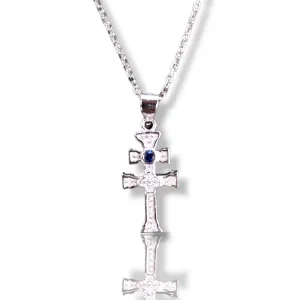 cruz de caravaca plata de ley con piedras blancas