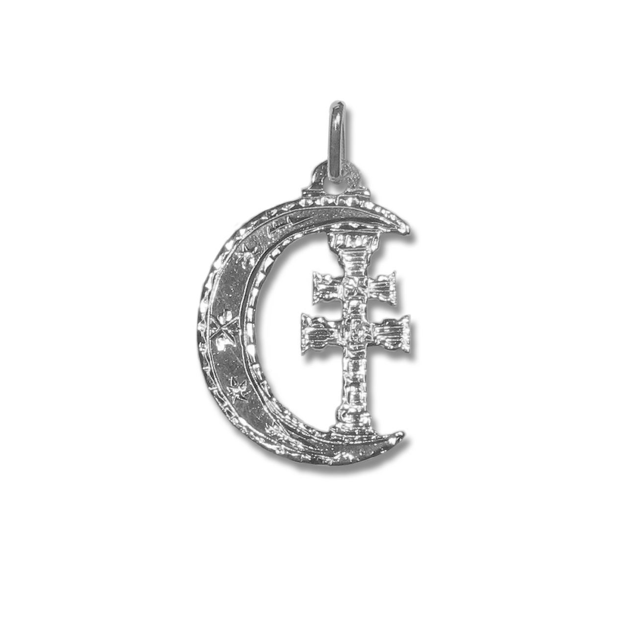 medalla Cruz de Caravaca en plata de ley media luna