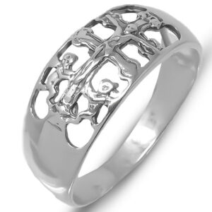 anillo con la cruz de caravaca y los angeles en plata