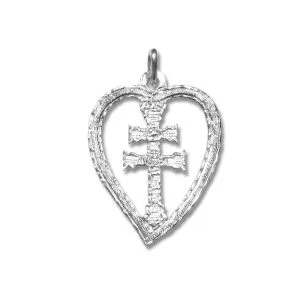 medalla Cruz de Caravaca en plata de ley corazon