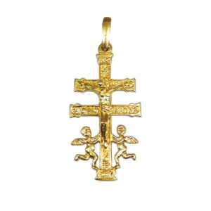 Cruz de Caravaca en oro cristo relieve grande