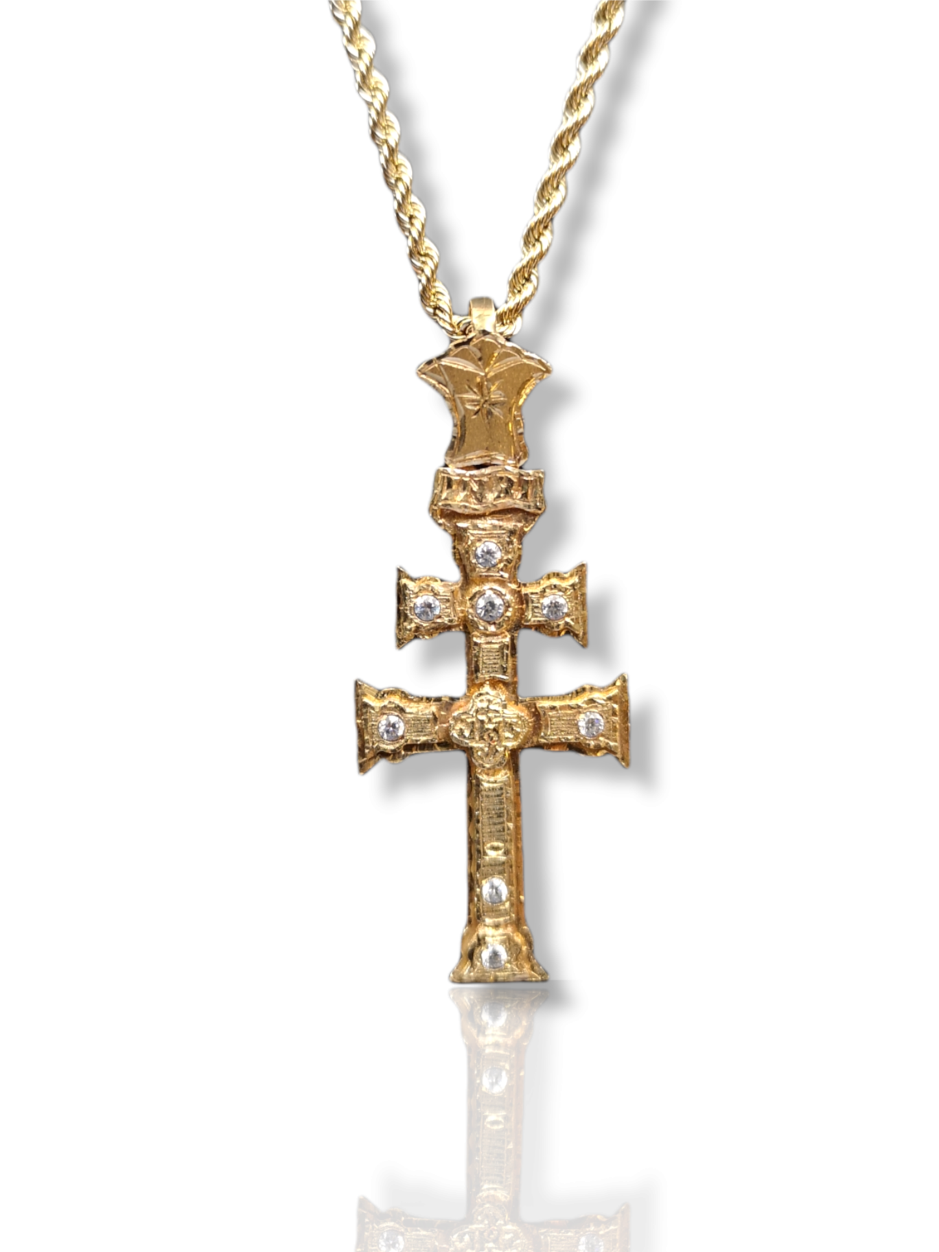 cruz de caravaca en oro de ley con brillantes