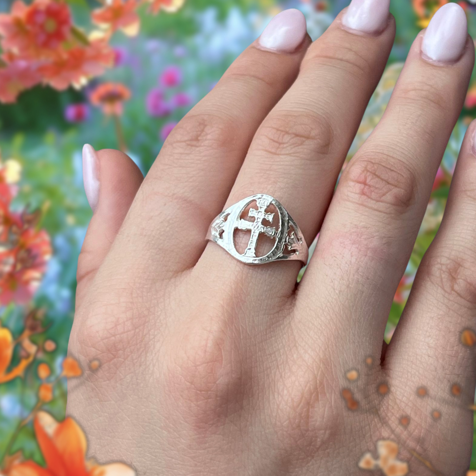 anillo cruz de caravaca plata