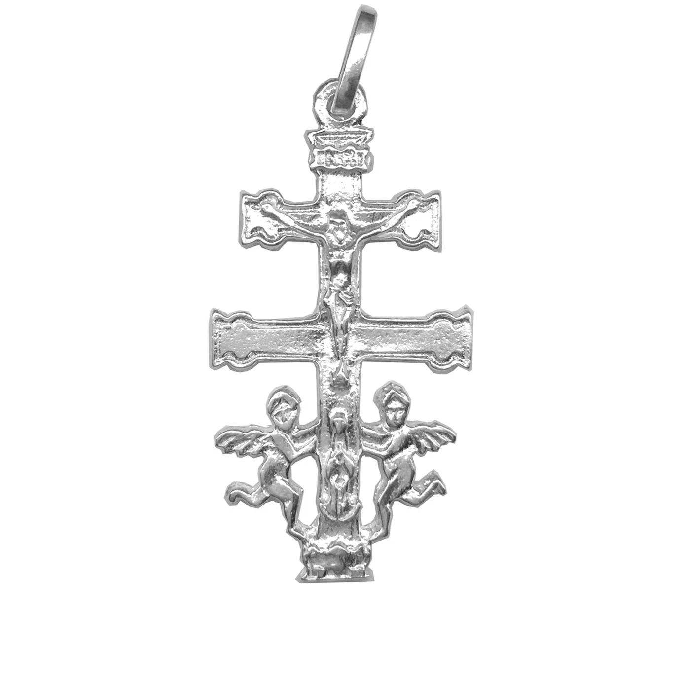 Cruz de Caravaca con ángeles en plata 925