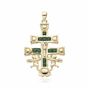 cruz de caravaca dorada con piedras circonitas