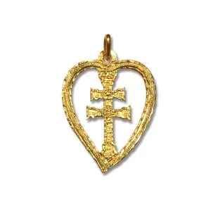 Medalla Cruz de Caravaca Corazon Grande 25mm Oro 18K