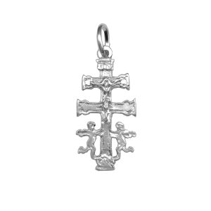 Cruz de Caravaca en plata de ley con angeles