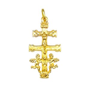 cruz de caravaca en oro angeles