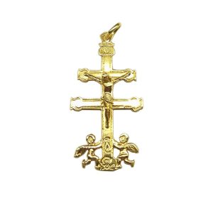 cruz de caravaca oro cristo relieve y angeles