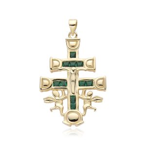 cruz de caravaca dorada con piedras circonitas